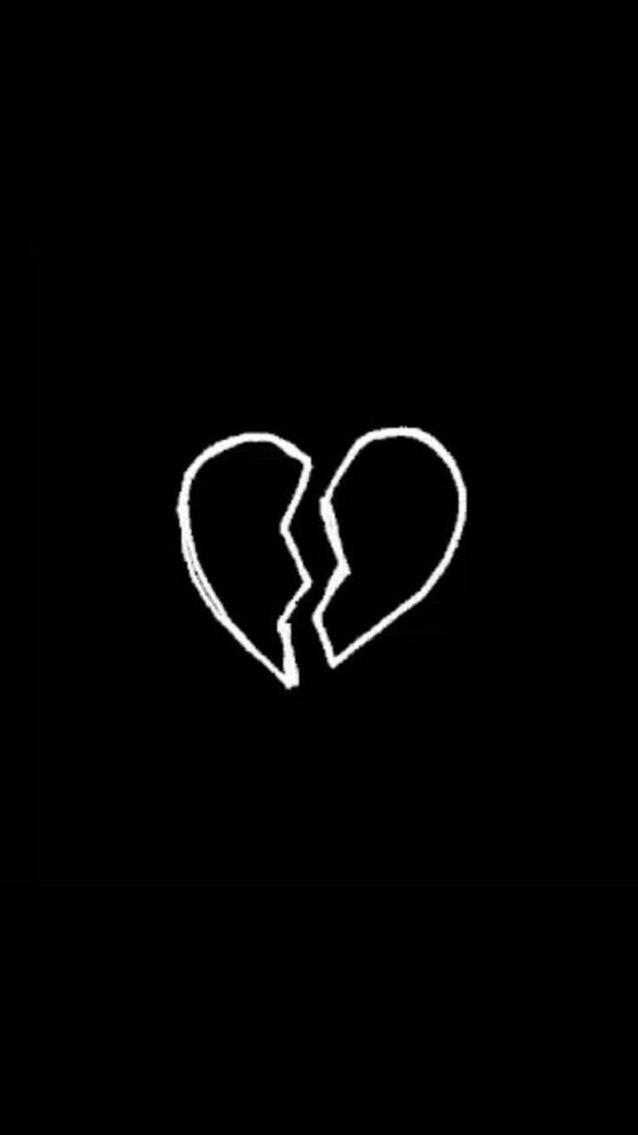 Minimalist Black Wallpaper: Hand-Drawn White Broken Heart Design