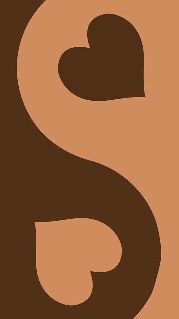 Minimalist Brown Yin Yang Wallpaper with Heart Shapes - Seamless Design