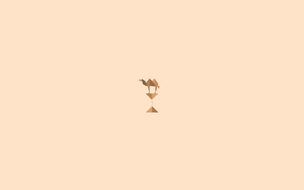 Minimalist Brown Wallpaper: Origami Camel & Pyramid on Beige Background