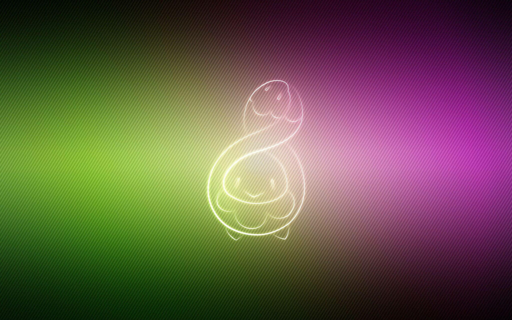 Minimalist white Budew outline on vibrant green purple gradient with soft glow and texture wallpaper