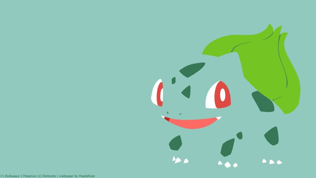 Minimalist vector art of Bulbasaur with signature bulb on soft teal background wallpaper
