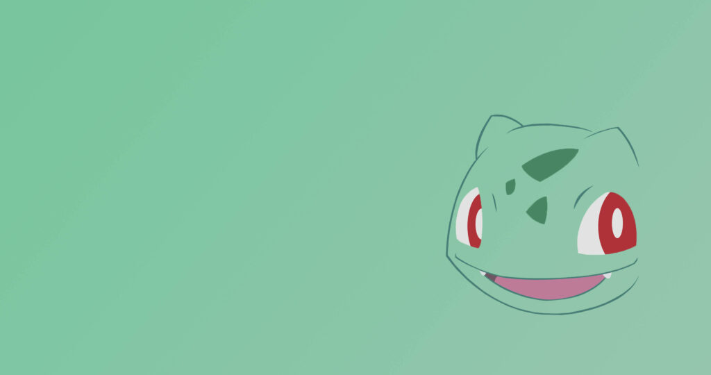 Minimalist Bulbasaur wallpaper with bright red eyes on soft green background plant Pokemon art