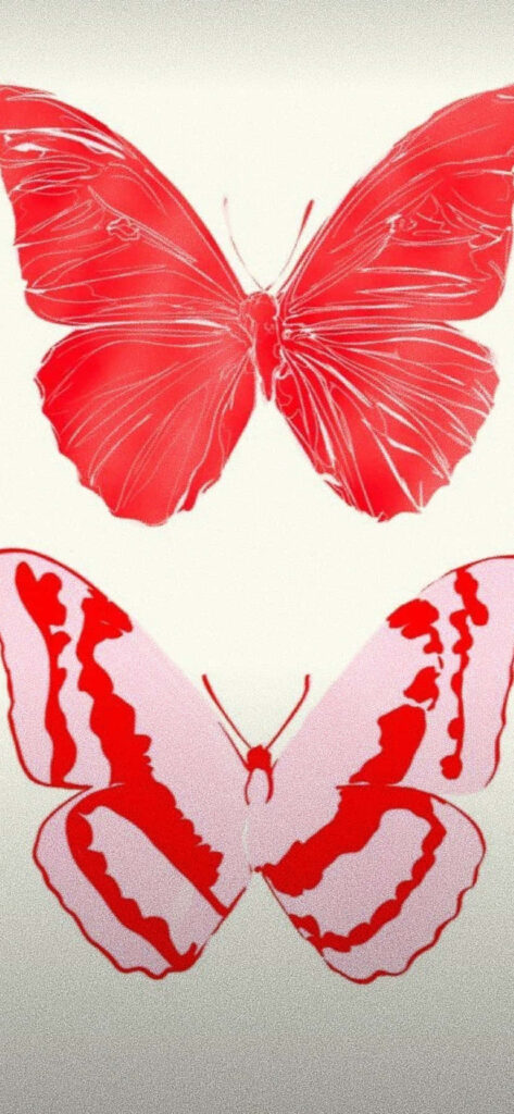 Elegant Minimalist Wallpaper: Red & White Butterflies on Light Background