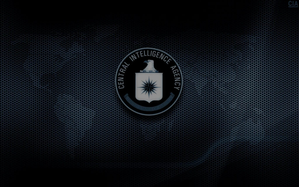 Minimalist CIA logo wallpaper on dark hexagonal textured background with blue gray tones