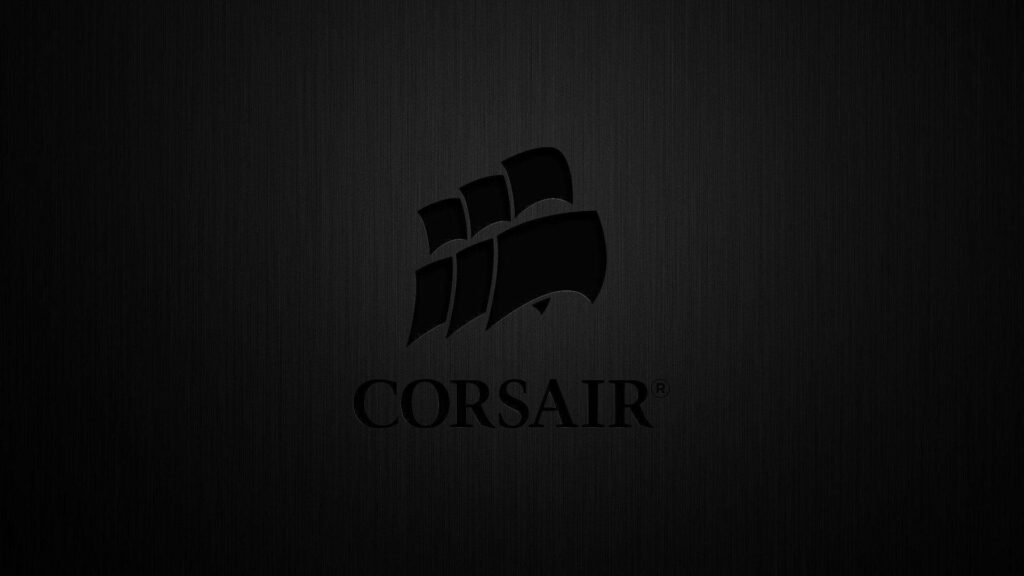 Minimalist CORSAIR wallpaper with sleek black background and subtle ship logo in gray tones
