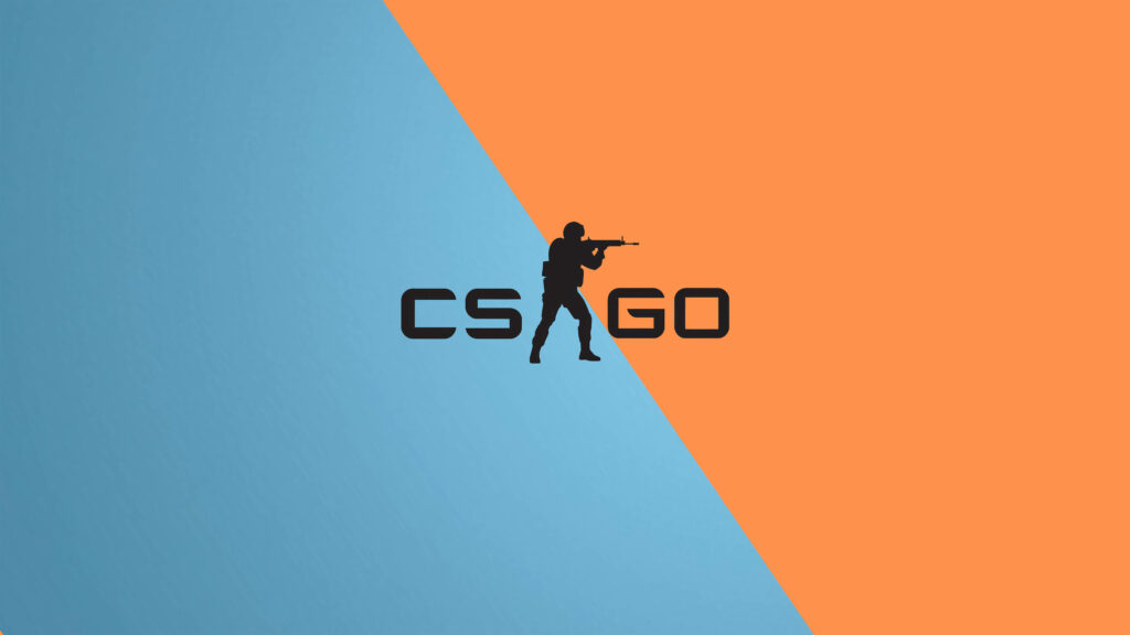 Dynamic Contrast: CS GO Logo Stands Out on Vibrant Diagonal Blue and Orange Canvas Wallpaper