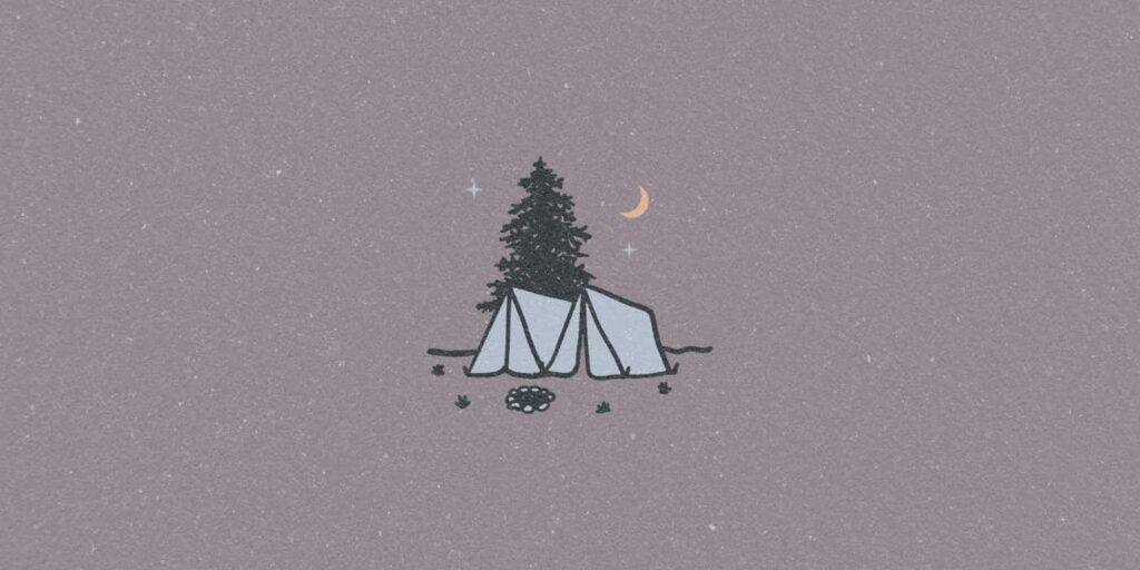 Minimalist Winter Camping Wallpaper with Tent and Pine Tree