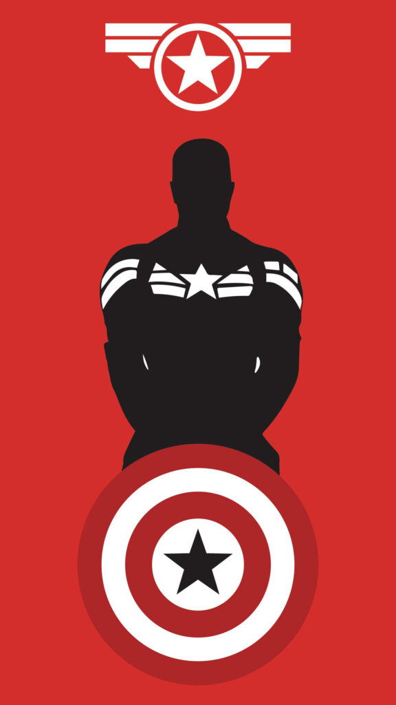 Minimalist Captain America wallpaper red background silhouette holding shield star emblem design