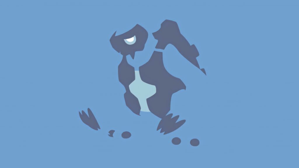 Minimalist vector art of Carracosta silhouette on soft blue background Pokémon wallpaper