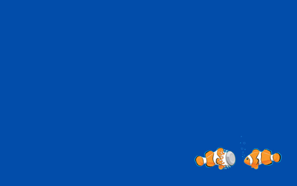 Minimalist Cartoon Clownfish Wallpaper on Solid Blue Background