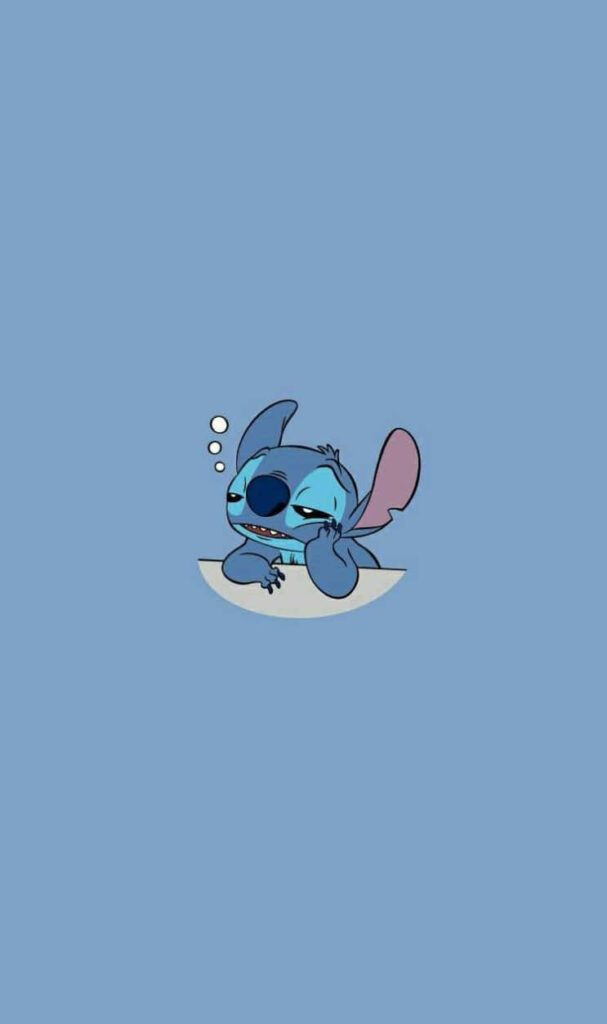 Minimalist Cartoon Portrait: Bored Character on Blue Background Wallpaper