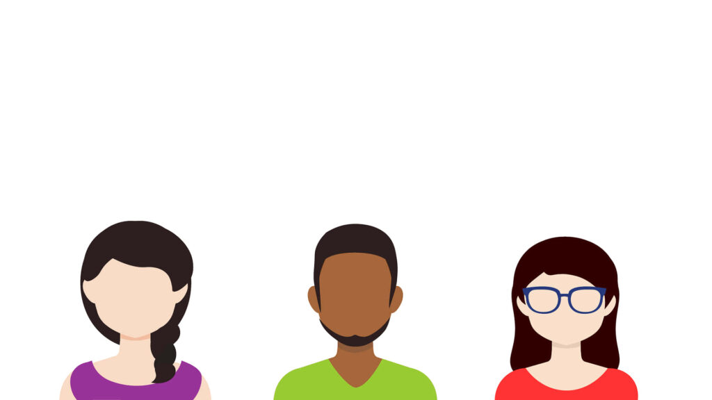 Minimalist Cartoon Wallpaper: No-Face People with Unique Hairstyles