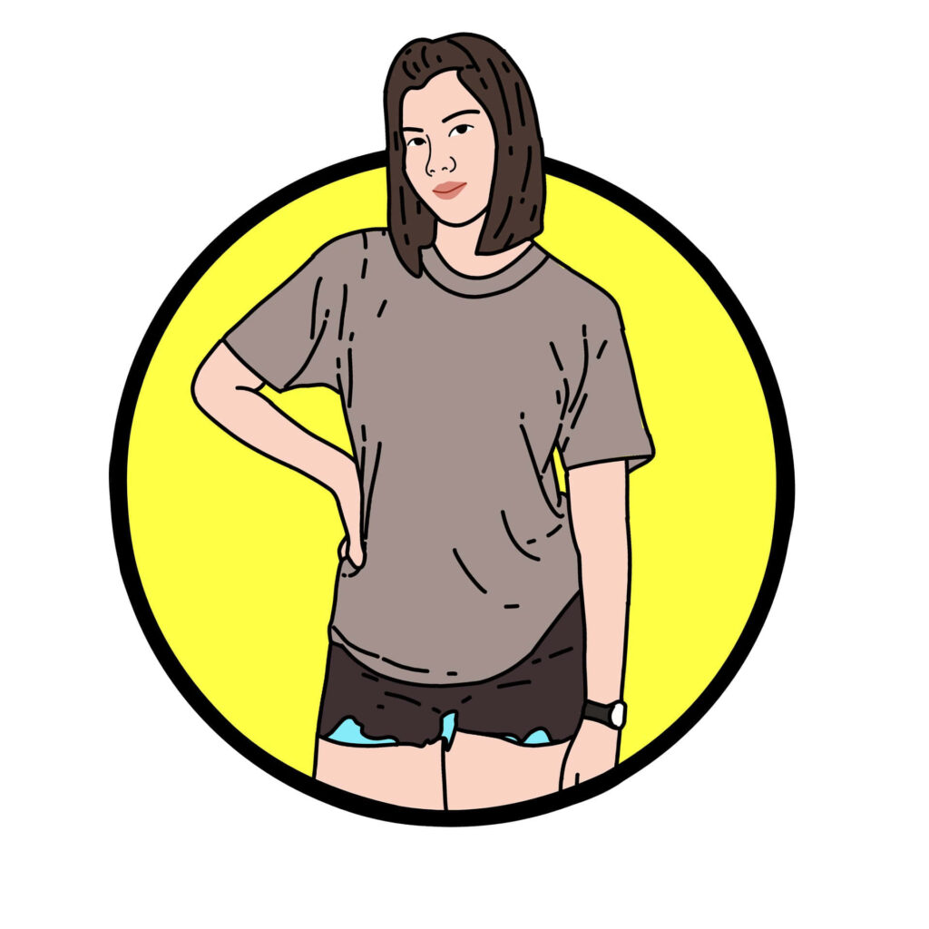 Minimalist Cartoon Woman Wallpaper with Bright Yellow Background