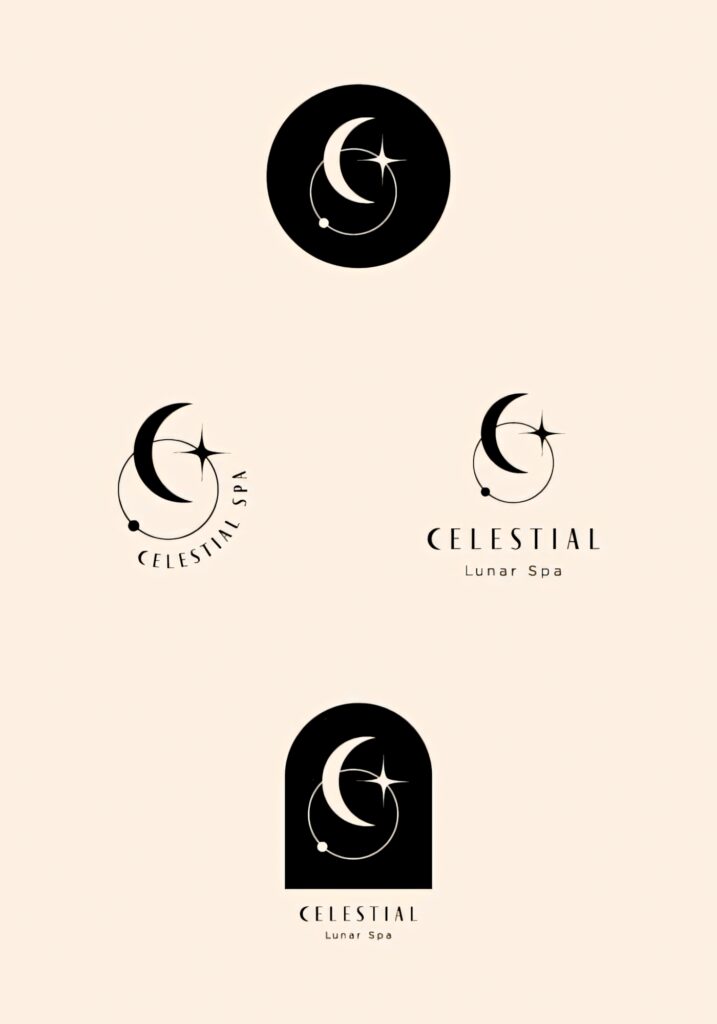 Minimalist Celestial Lunar Spa Logos with Geometric Moon and Stars Wallpaper