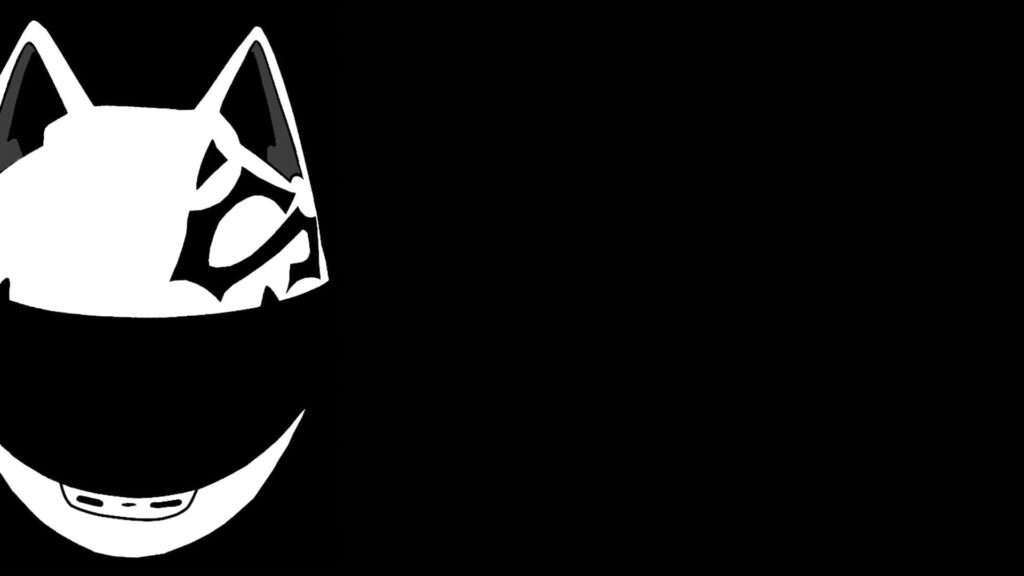 Minimalist Durarara Celty Sturluson cat-eared helmet black and white outline on dark background wallpaper