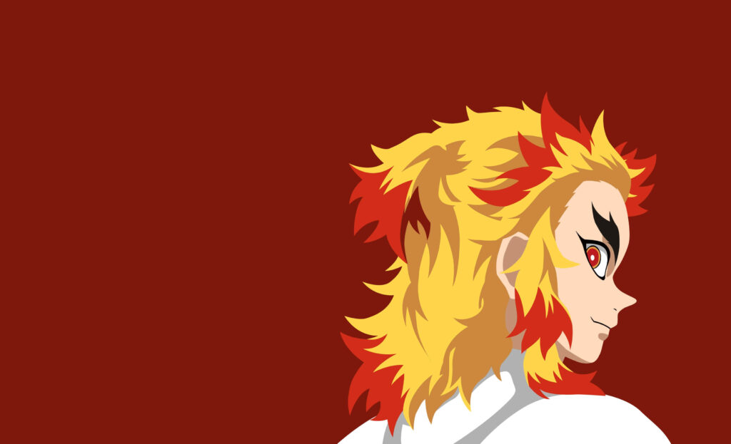 Minimalist Character Art: Yellow & Red Spiked Hair on Maroon Background Wallpaper