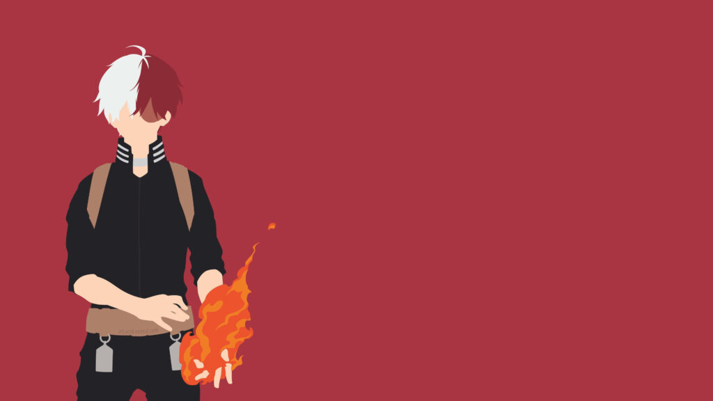 Minimalist Character Illustration: Red and White Hair on Red Background Wallpaper
