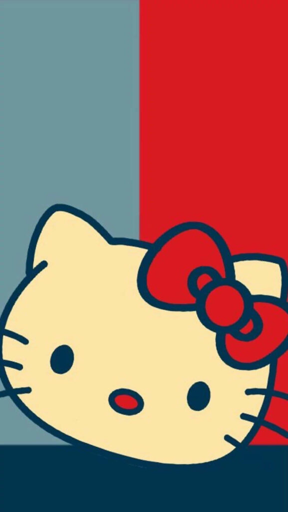 Minimalist Cute Character Wallpaper with Red Bow & Color-Blocked Background