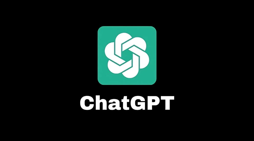 Minimalist ChatGPT wallpaper with green geometric logo and bold white text on black background