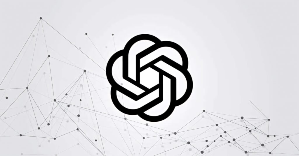 Minimalist ChatGPT wallpaper with interwoven hexagon logo on white background and network lines