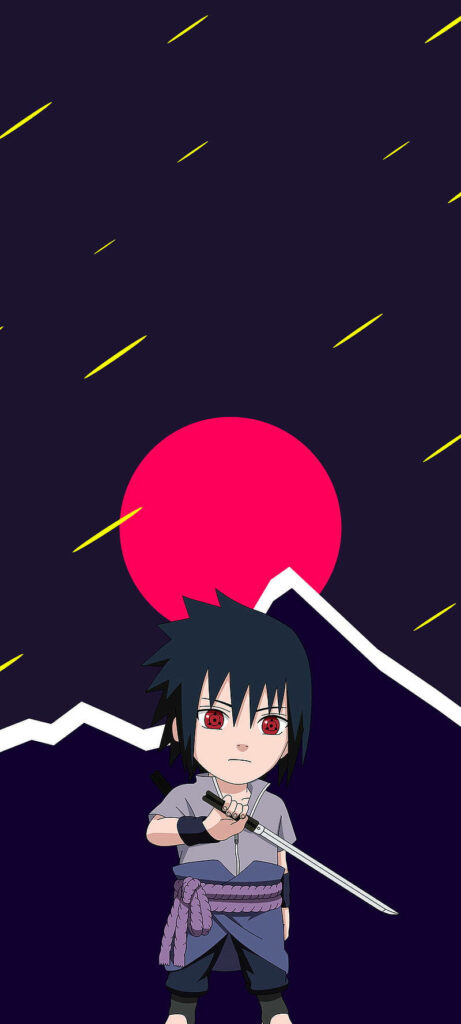 Minimalist Sasuke Chibi Wallpaper: Cute Art with Dark Aesthetic