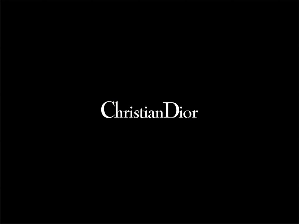 Minimalist black wallpaper with elegant white Christian Dior logo showcasing luxury style
