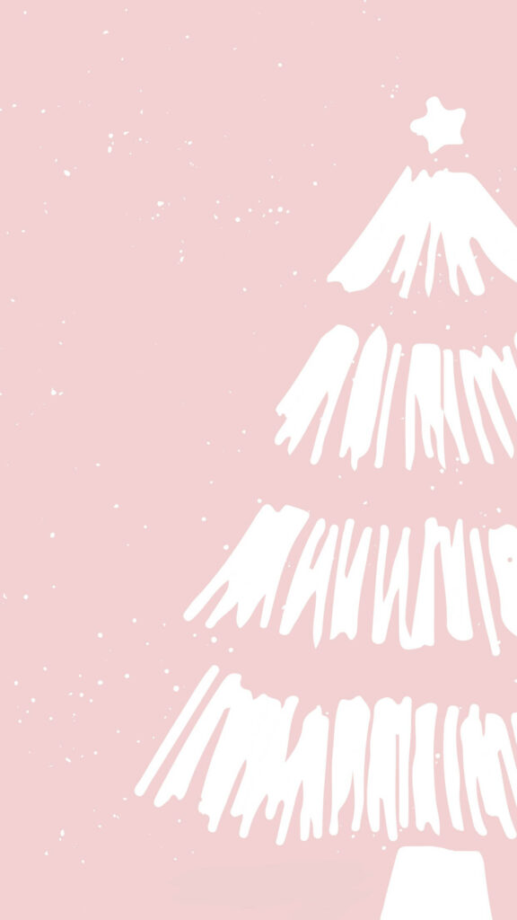 Minimalist Pink Wallpaper: Cute White Christmas Tree with Star