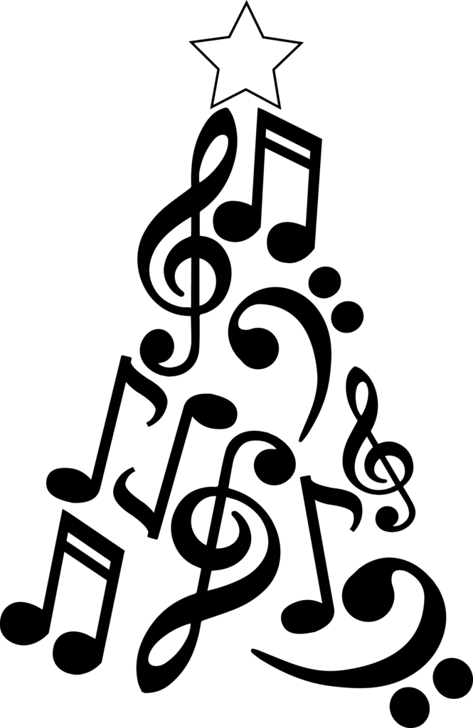 Minimalist Musical Notes Christmas Tree Wallpaper – Black & White Design
