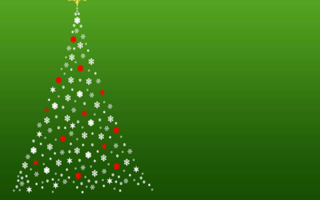 Minimalist Christmas Tree Wallpaper: Red & White Stars on Green Background