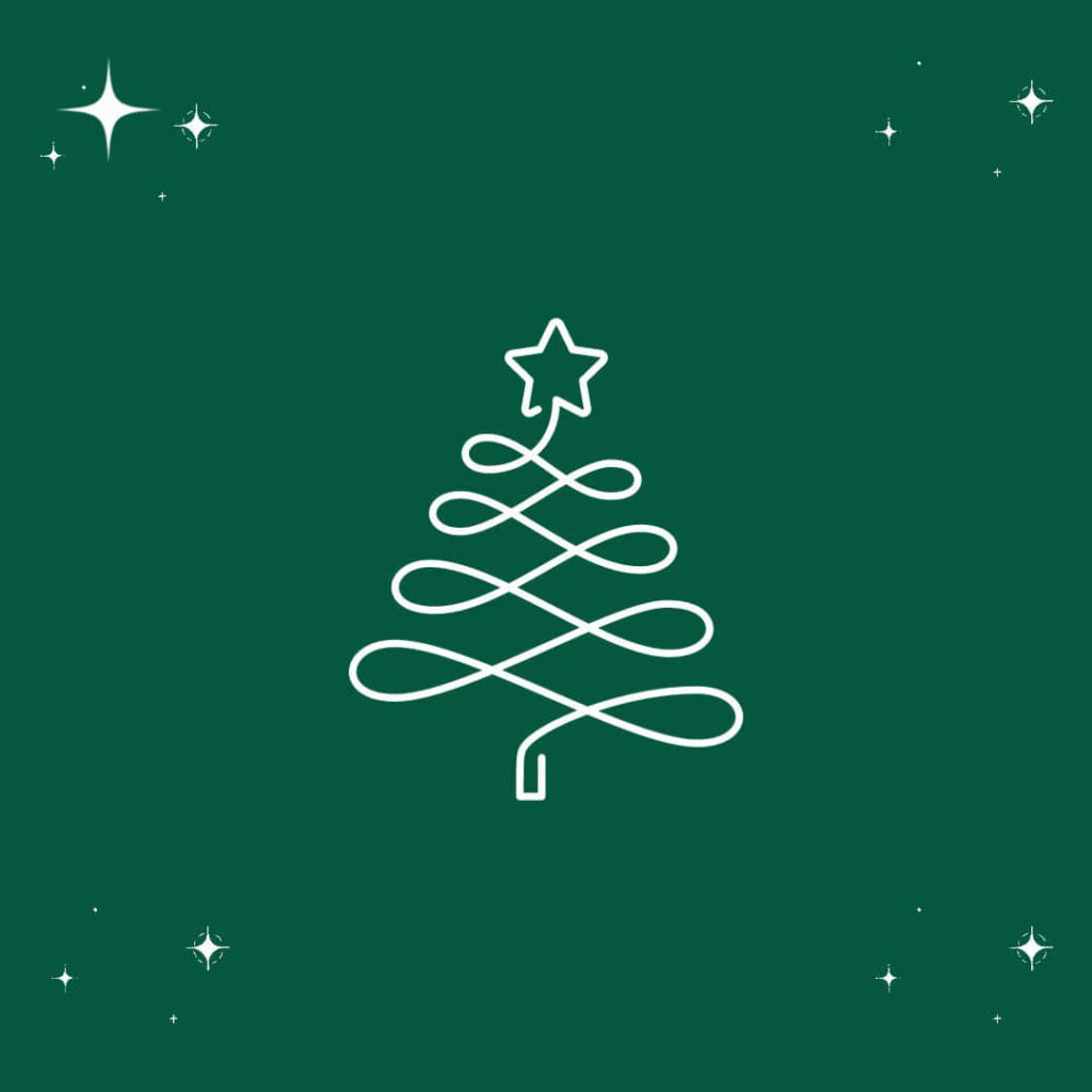 Minimalist Christmas Tree Wallpaper: White Outline on Green Background
