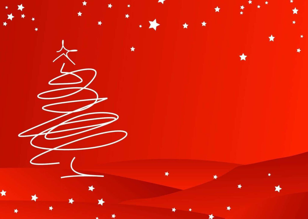 Festive Minimalist Christmas Tree Wallpaper on Bright Red