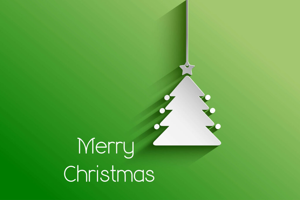Minimalist Green Christmas Tree Wallpaper with Merry Christmas Text