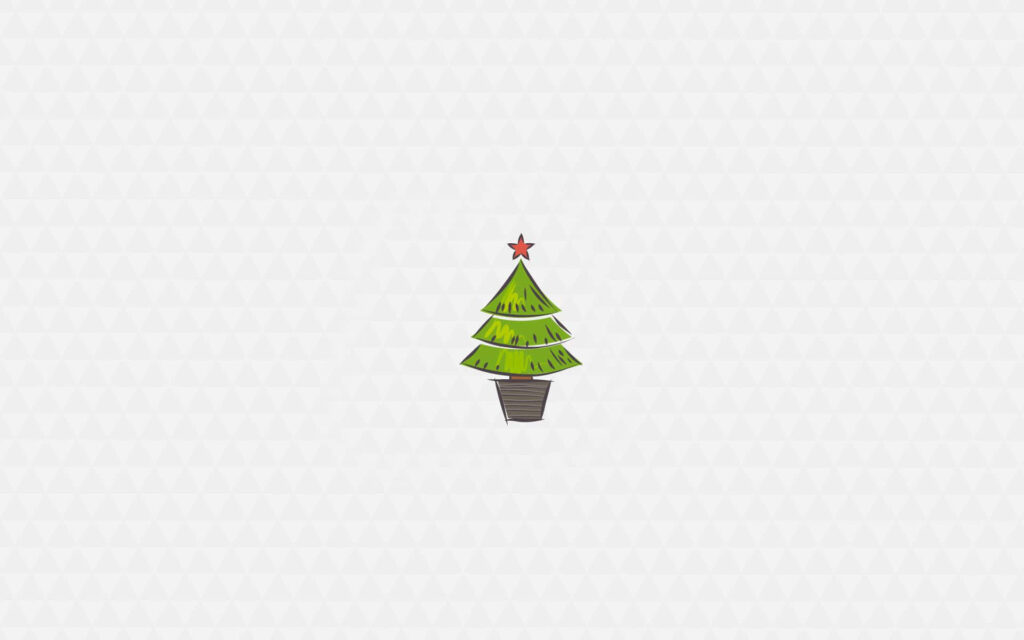 Minimalist Cartoon Christmas Tree Wallpaper with Geometric Background