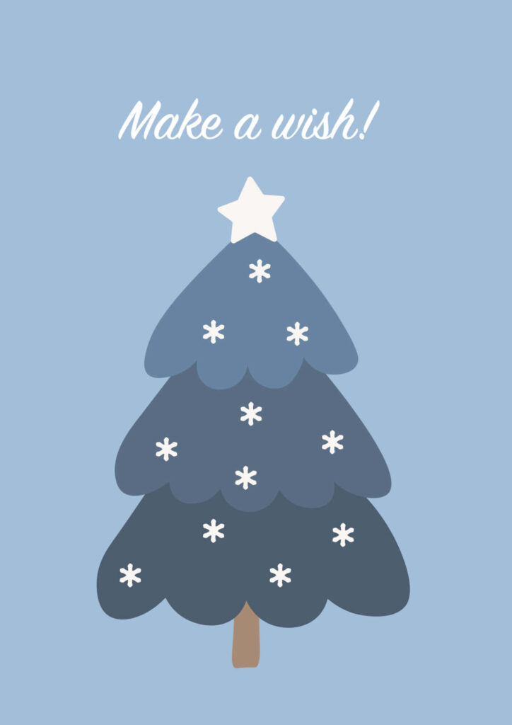 Whimsical Dark Blue Tree Wallpaper with Snowflakes: Make a Wish!