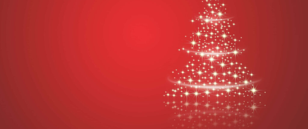 Minimalist Christmas Tree Wallpaper: Sparkling on Red Background