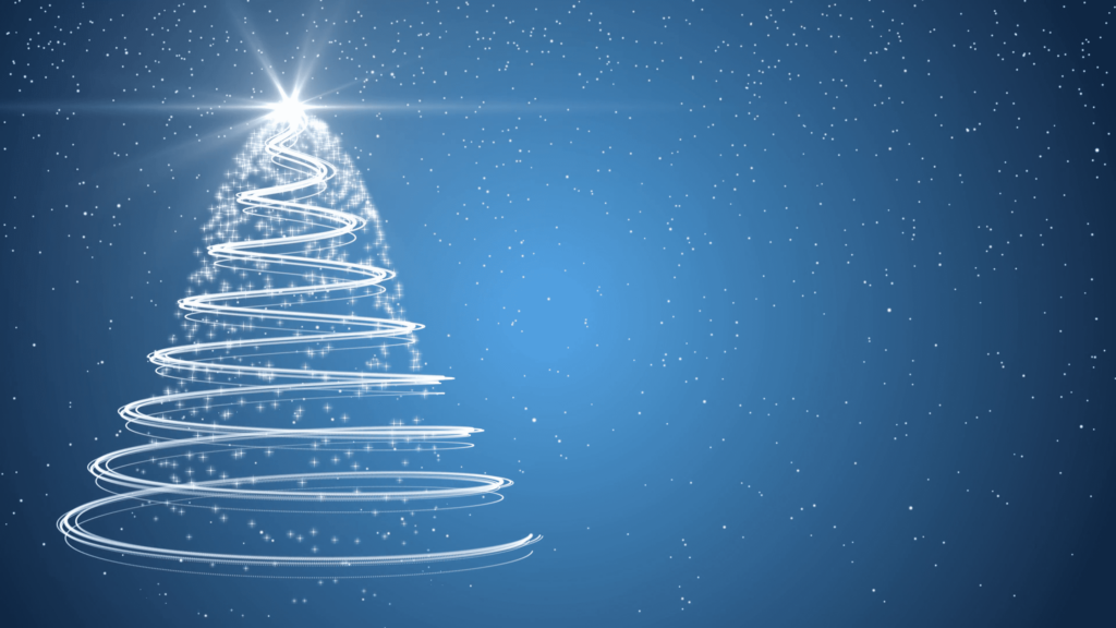 Minimalist Christmas Tree Wallpaper with Whirling Lights & Snowflakes