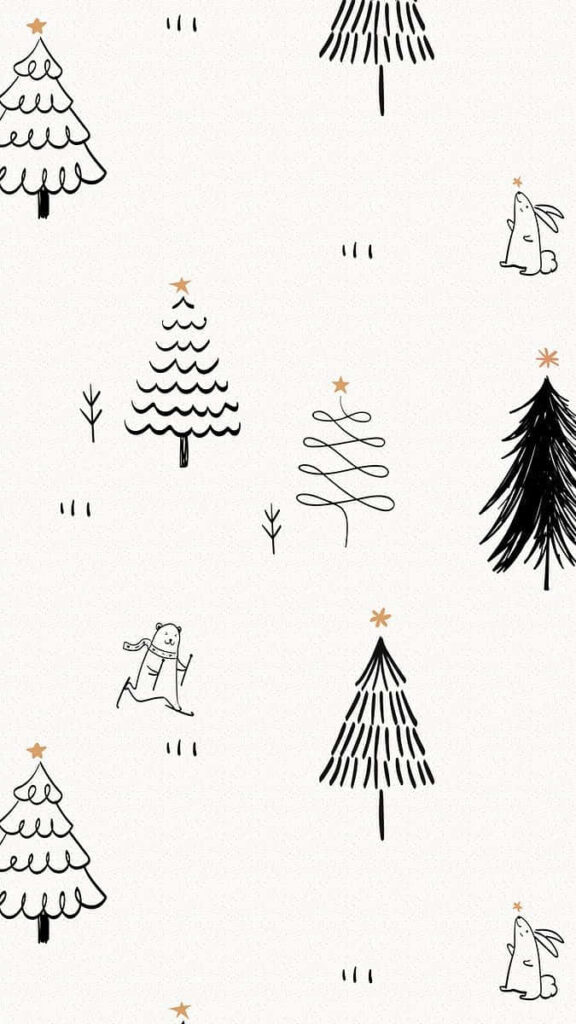 Minimalist Christmas Wallpaper: Whimsical Black Line Drawings