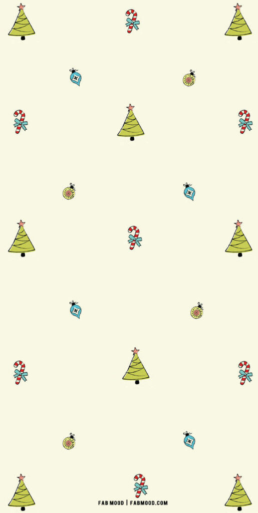 Festive Minimalist Christmas Wallpaper with Trees, Candy Canes & Gifts