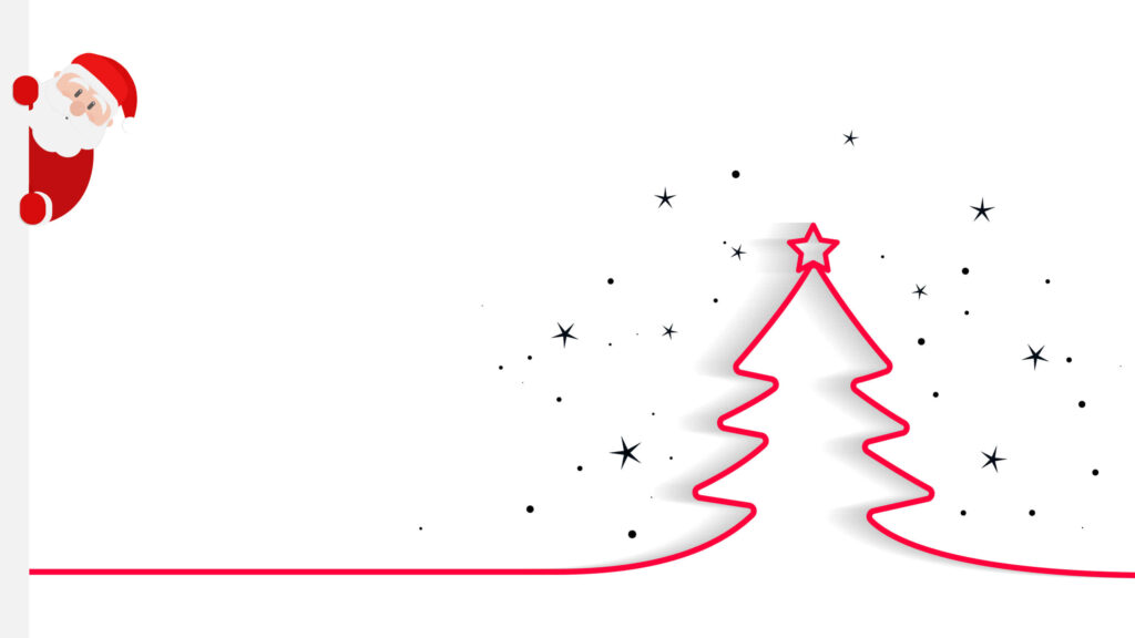 Elegant Red Christmas Tree Wallpaper with Santa and Stars Background