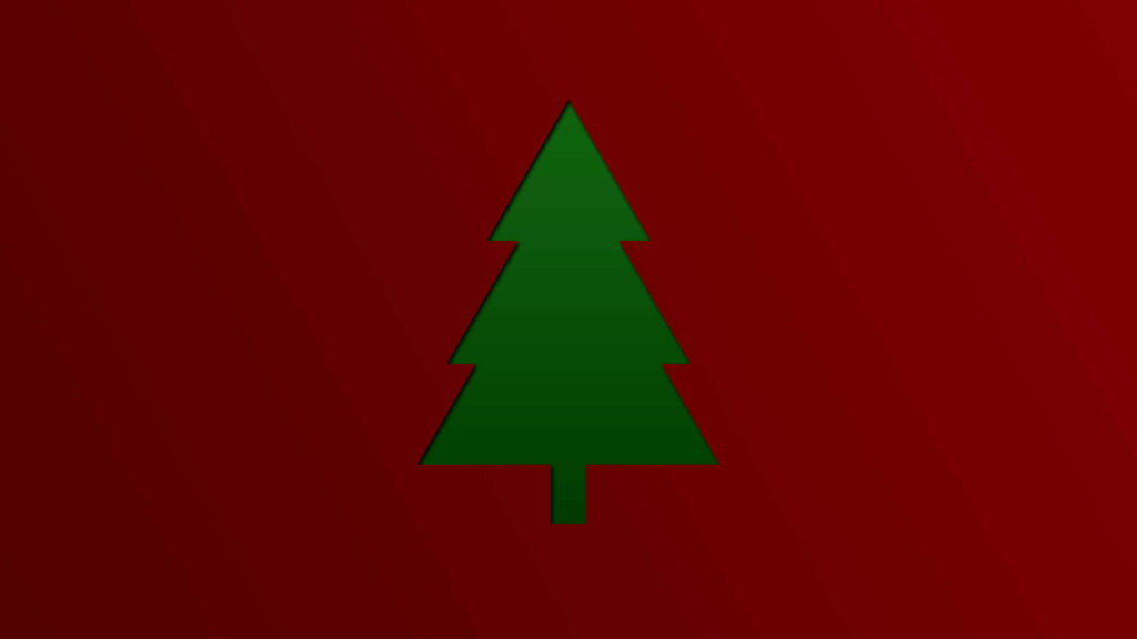 Minimalist Christmas Wallpaper: Green Tree on Deep Red Background