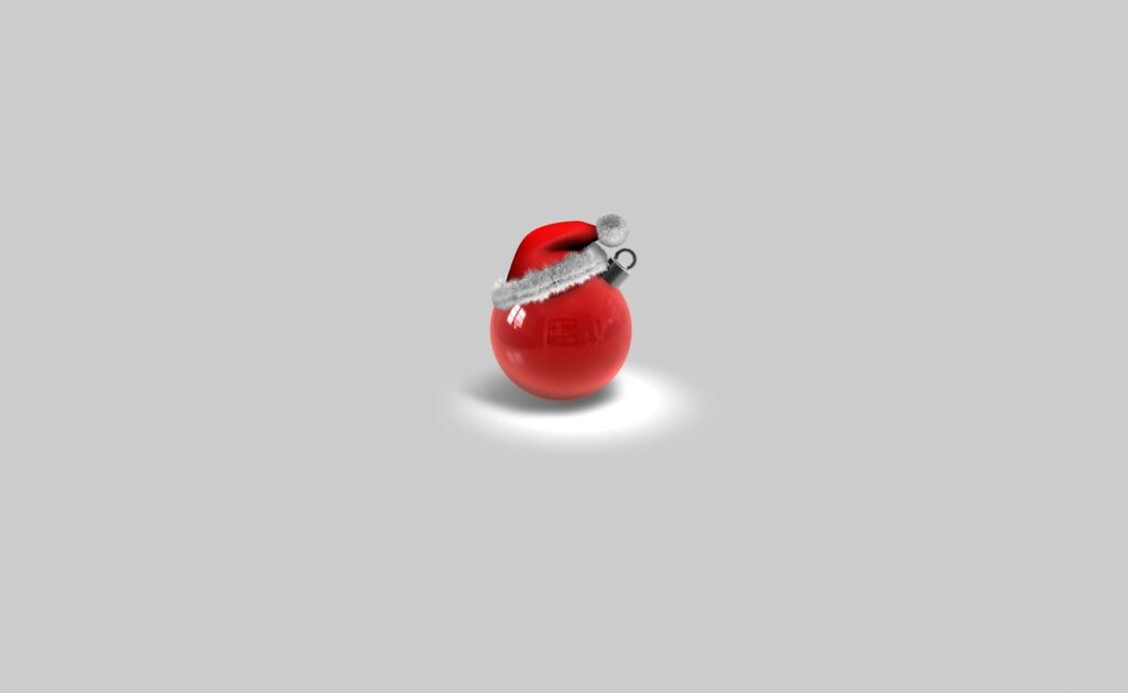 Minimalist Christmas Wallpaper: Red Ornament & Santa Hat Design