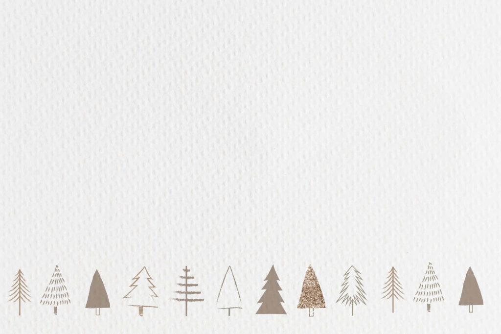 Minimalist Christmas Wallpaper: Serene White Background & Earthy Trees