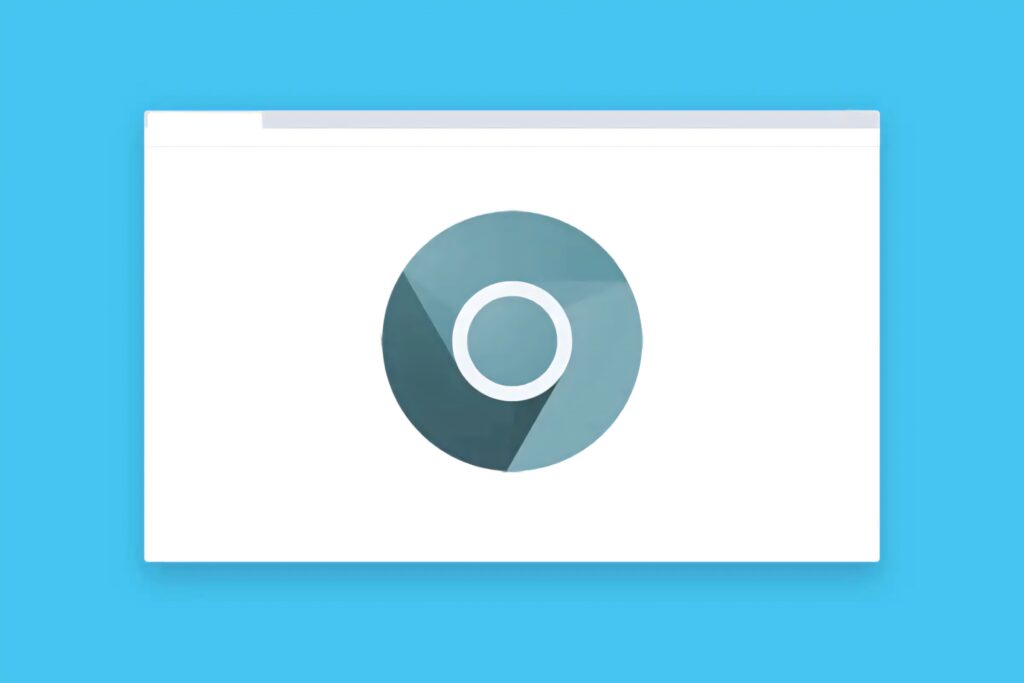 Minimalist Chrome browser icon on white window with vibrant blue background wallpaper background