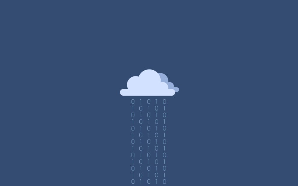 Minimalist Cloud Wallpaper with Binary Rain on Dark Blue Background