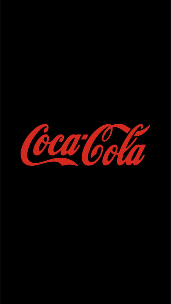 Minimalist Coca Cola wallpaper with red script logo on sleek black background for modern style