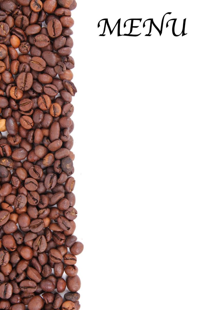 Minimalist coffee bean border wallpaper with MENU text on white background for café branding