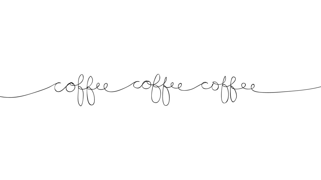 Minimalist coffee wallpaper with elegant black cursive line on white background modern design