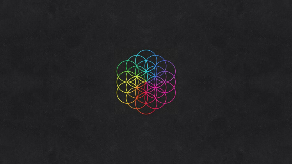 Minimalist Coldplay wallpaper with vibrant geometric pattern on dark textured background