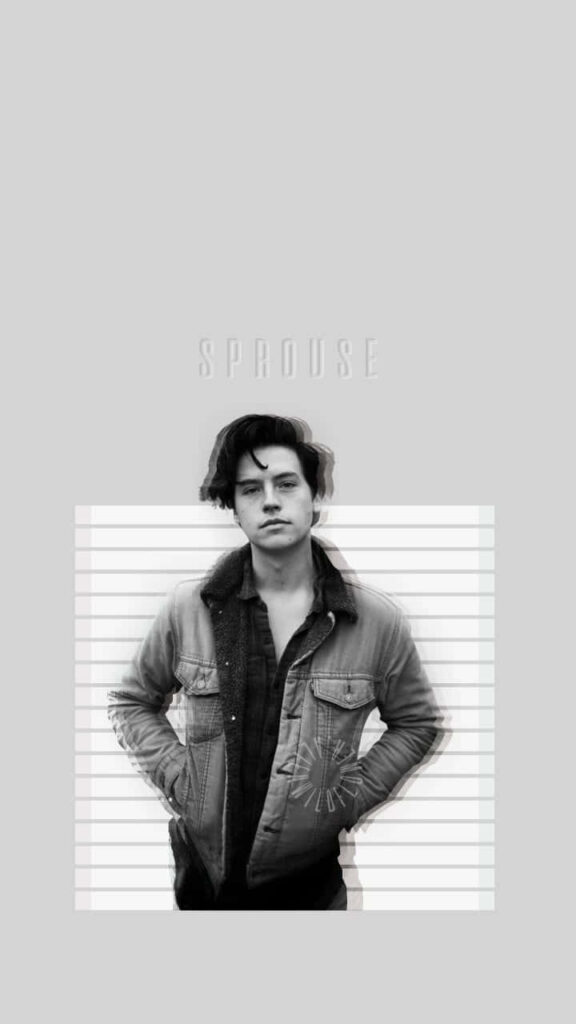 Minimalist Cole Sprouse wallpaper grayscale portrait modern stylish design light gray background