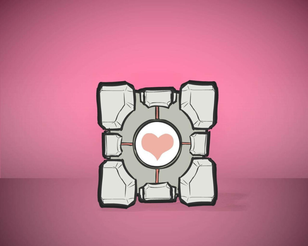 Minimalist Companion Cube Wallpaper: Soft Pink Heart Background